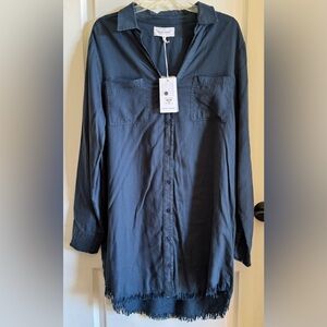 NWT Dear John W Sz.L Avery Button Fringe Blue Dress/Tunic Lagenlook Boho Hippie